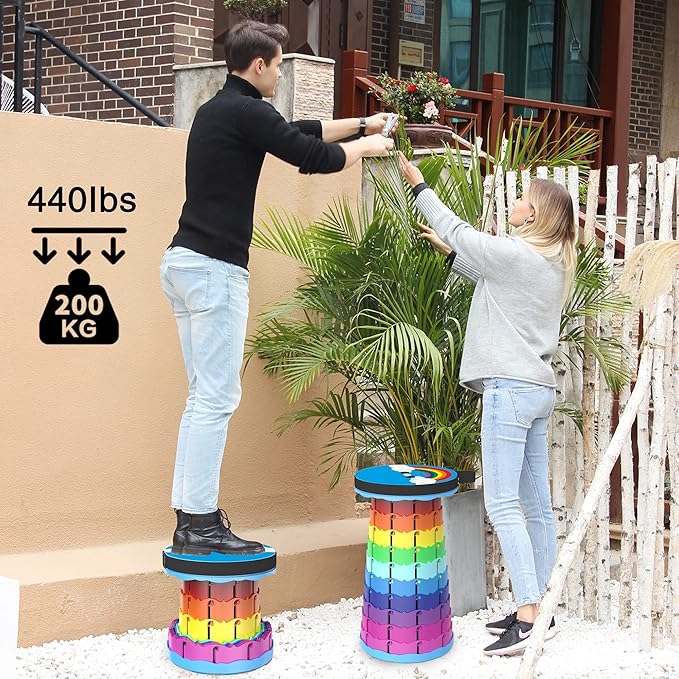 ALEVMOOM Portable Collapsible Stool Retractable Folding Telescoping Stool for Adults Sturdy Capacity 440lbs Foldable Camping Stool for Outdoor Hiking Garden BBQ