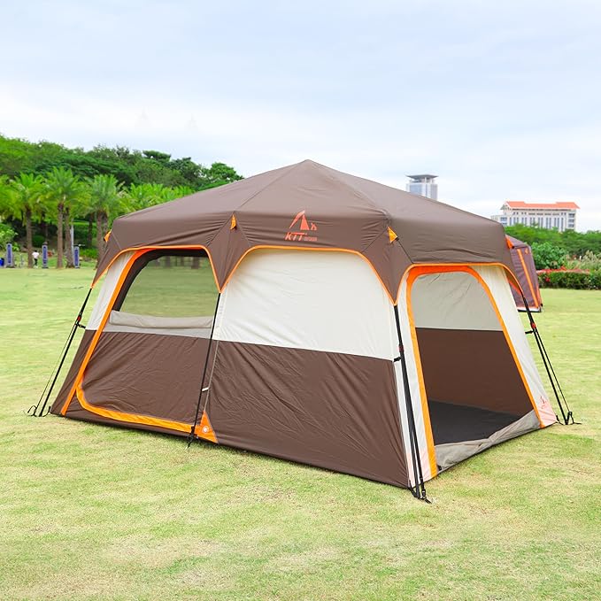 KTT Instant Tent 6 Person(B),Large Family Cabin Tents,Automatic Tent Build Quickly in 60S,2 Rooms,2 Top Windows,3 Doors and 3 Windows with Mesh,Waterproof,Big Tents for Outdoor,Picnic,Camping.