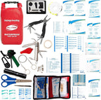 Boat First Aid Kit with Survival Tools, 123pcs Waterproof Emergency Marine Kit with Buckles, Compact Boat Safety Accessories for Fishing Kayaking Boating Camping Rafting Beach Red