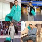 BlueHills 2-Pack Premium Soft Travel Blanket Pillow Airplane Blanket for Two in Soft Bag Pillowcase Compact Pack Large Blankets for Travel (Teal Green T012)