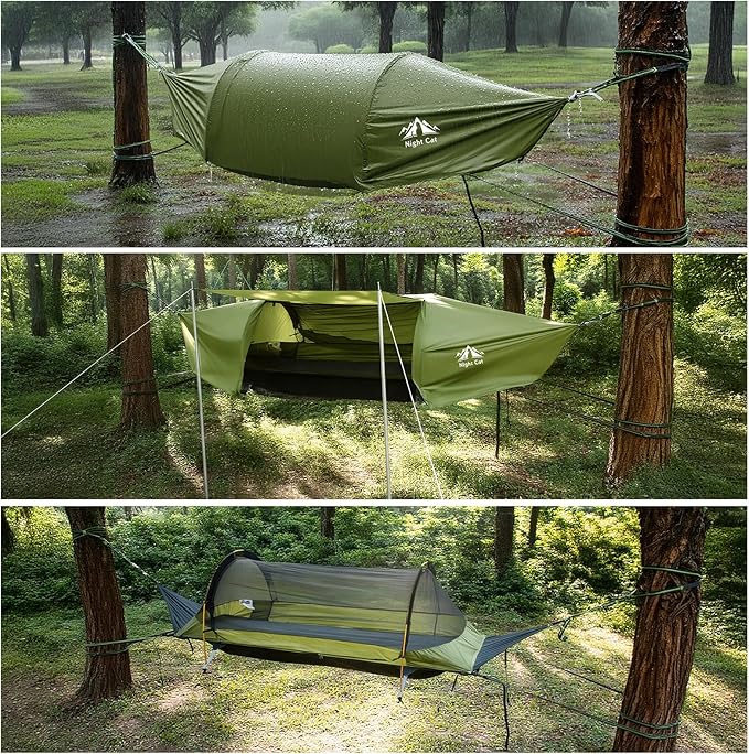 Night Cat Flat Lay Hammock Tent with Mosquito Net Waterproof Rainfly Storage Room for 1 Person Backpacking Hiking Camping Lightweight 330LBS 87x28x19in
