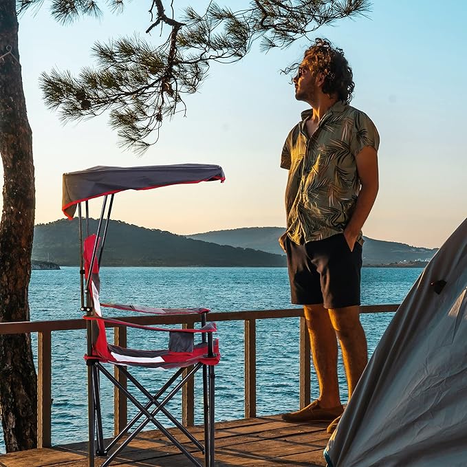 LET'S CAMP Camp Chair with Shade Canopy Folding Camping Chair with Cup Holder and Carry Bag for Outdoor Camping Hiking Beach, Heavy Duty 350 LBS