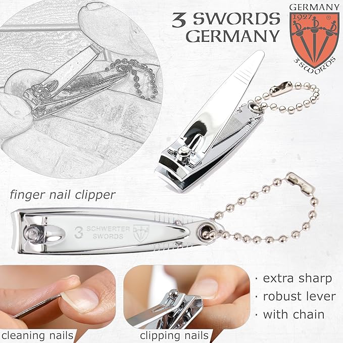 3 Swords Germany - Brand Quality 4 Piece Manicure Pedicure Grooming kit Set for Professional Finger & Toe Nail Care Tweezers File Clipper Fashion Leather case in Gift Box, Made by 3 Swords (02570)