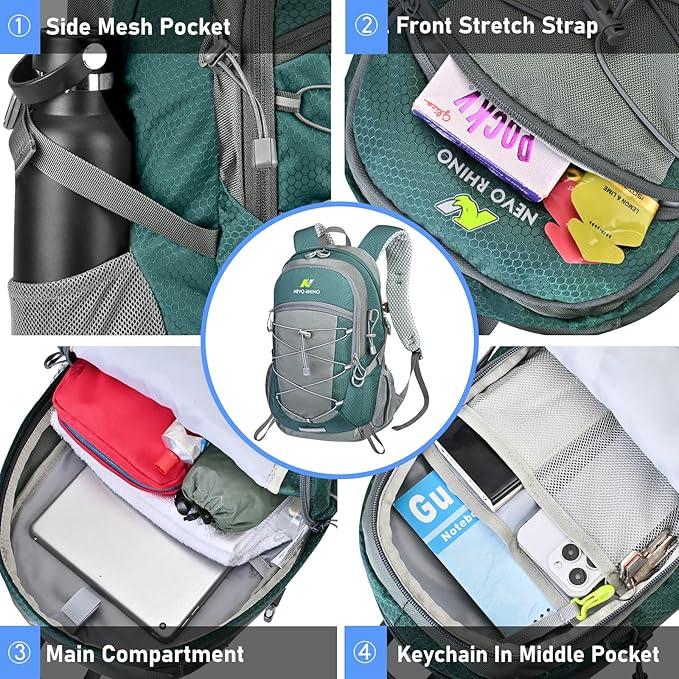 N NEVO RHINO Hiking Backpack 20L Water Resistant Outdoor Day Pack,Lightweight Travel Small Backpack for Men Women