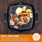 Bruntmor 10 Inch Square Cast Iron Grill Pan Steak Pan Pre Seasoned Grill Pan with Easy Grease Drain Spout, with Large Loop Handles for Grilling Bacon, Steak, and Meats