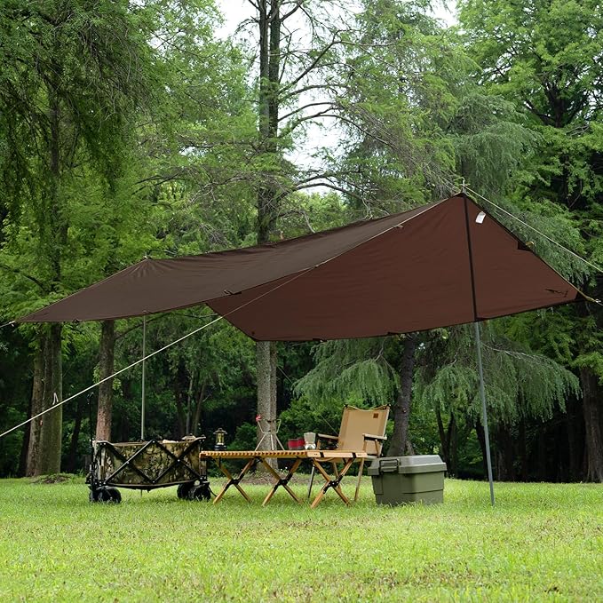 FREE SOLDIER Camping Tarp Waterproof Portable Multifunctional Outdoor Traveling Awning Backpacking Shelter Rain Tarp (Taupe 10×10.5ft)