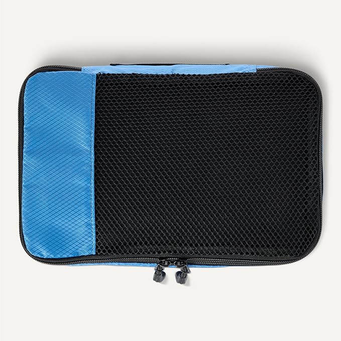 Amazon Essentials 4-Piece Packing Cubes Travel Accessories Set, Luggage Organizer with Double Zipper, Mesh Top, 100% Polyester, Small, Sky Blue (Previously Amazon Basics)