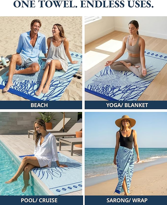 LANE LINEN Turkish Beach Towels Set of 6, Oversized Beach Towel, Lightweight Beach Essentials for Women, Large Pool Towel, Absorbent & Quick Dry, Sand Free Beach Towel, 39"x71" - Tropical Breeze