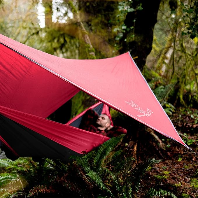 Wise Owl Outfitters Hammock Rain Fly – Waterproof Camping Tarp Cover with Tent Stakes & Carry Bag, Ultralight Shelter for Backpacking & Outdoor Shade