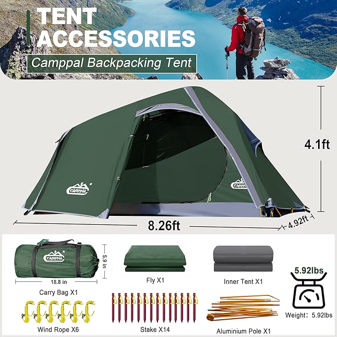1 Person Backpacking Tent Waterproof Windproof Single Person Tent Lighweight Compact One Person Tent for Camping, Hiking