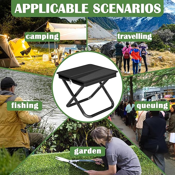 Camping Stool Pocket Chair, Lightweight Portable Stool with Shoulder Strap, Capacity 220lbs for Adults Outdoor Hiking Fishing Travel-Large Black