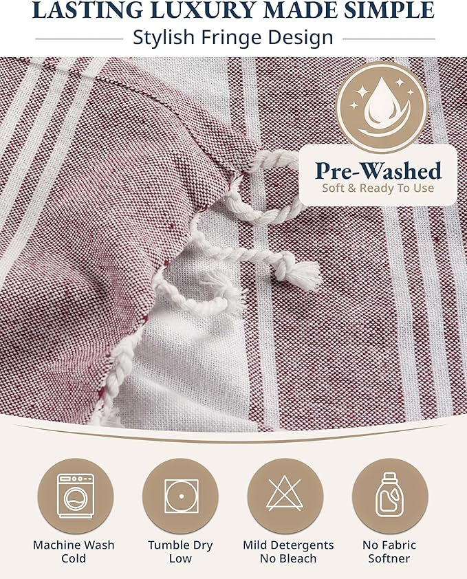 LANE LINEN Turkish Beach Towels, 2 Pack Extra Large Beach Towel, Pre-Washed for Soft Feel, Oversized Sand Free Quick-Dry Pool Towel, Beach Towels for Adults, 39"x71" - Wistful Mauve