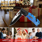 5-in-1 Dispatcher Tactical Knife with Glass Breaker, Seatbelt Cutter,Steel Serrated Blade,Flashlight and Carrying bag, Good for Military Emergency Outdoor Rescue (blue)