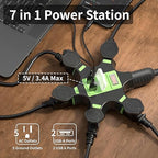 HiFind Outdoor 5-Outlet Extender Splitter Power Hub Plug Multi Outlet Tap with 2 USB-A Ports & Safety Covers, Heavy Duty Power Adapter with Circuit Breaker Indicator for Holiday Lights-ETL