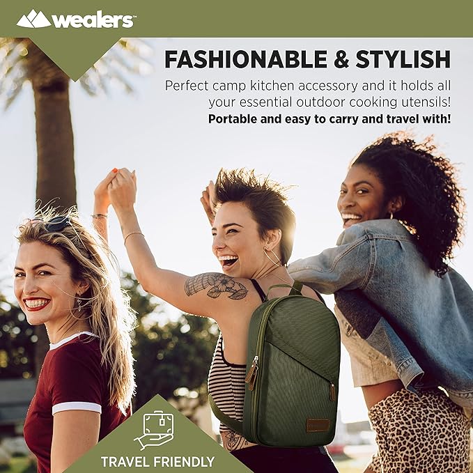 Camp Kitchen Cooking Utensil Set Travel Organizer Grill Accessories Portable Compact Gear for Backpacking BBQ Camping Hiking Travel Cookware Kit Water Resistant Case