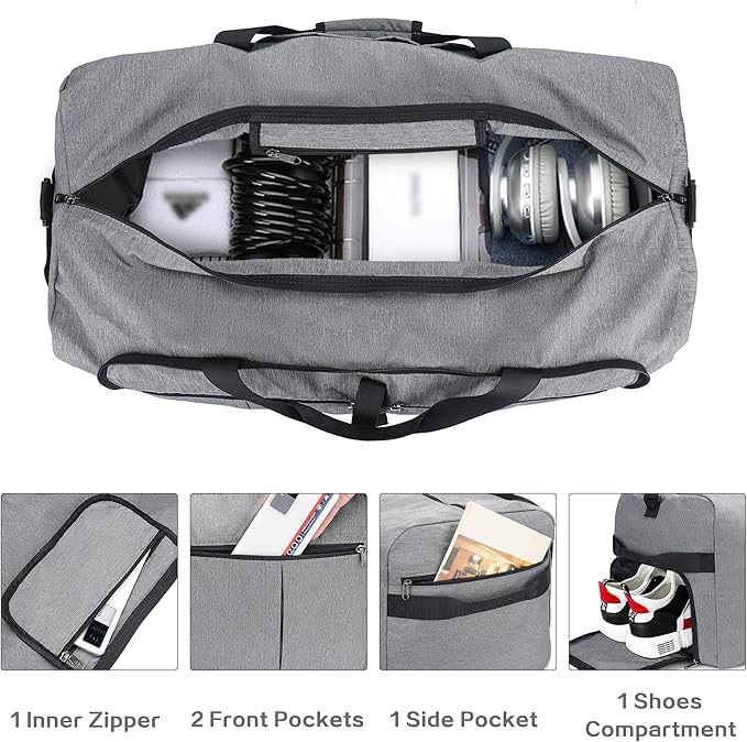 120L Travel Duffle Bag for Men, Large Foldable Duffel Bag for Travel with Shoe Compartment Overnight Weekender Bag Gym Bag for Men Women Waterproof & Tear Resistant (Gray, 120L)