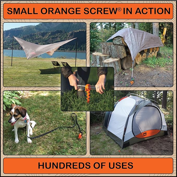 Ultimate Ground Anchors: Heavy Duty Screw-in Tent Stakes for High Wind, Sand, Canopies, and Camping - Made in USA, Included T-Grip Tool - (Small, Single Pack, Orange)
