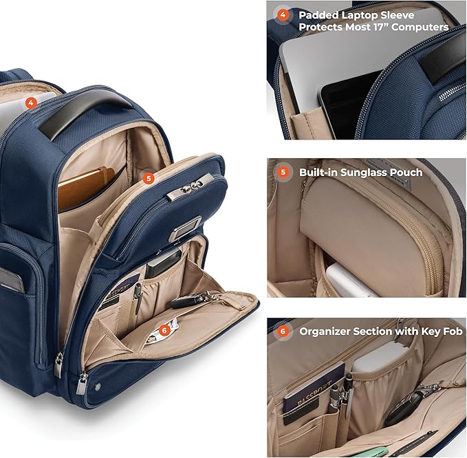 Briggs & Riley Large Cargo Backpack for Women & Men - Laptop Backpack, For Work & Travel, Spacious & Durable, Padded Straps, Fits up to 17" Laptop - @work Collection, Navy