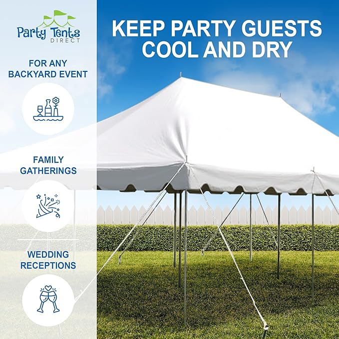 Party Tents Direct 20'x30' Canopy Tent, Weekender Canopy Pole Tent, Easy Up with Heavy Duty PVC White Top, 120 Person Capacity, Outdoor Canopies, Tents for Parties, Weddings & Events