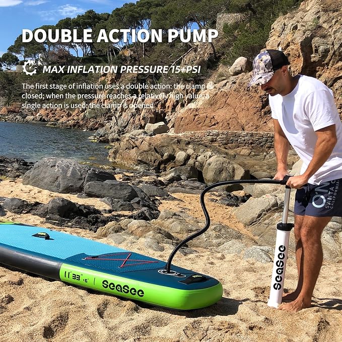 Inflatable Stand Up Paddle Board Includes Paddle, Dual Action Pump, and Accessories 11ft Lightweight iSUP, 33"*6" Wide Stable Design, Anti-Slip EVA Deck, Paddle Board for Adults