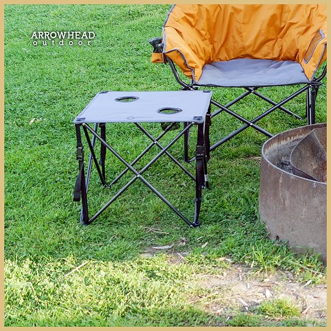 ARROWHEAD OUTDOOR 26” (66cm) Portable Camping Folding Table, 2 Cup Holders, Square, Carrying Case, Steel Frame, High-Grade 600D Canvas