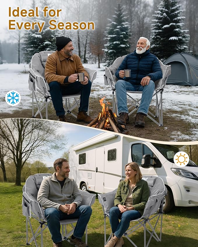 Slsy Heated Camping Chair Oversized, Outdoor Portable Heated Folding Chair, Heavy Duty 500 lbs Support, Padded Seat for Outdoor Sports, Camping, Patio, and Picnics
