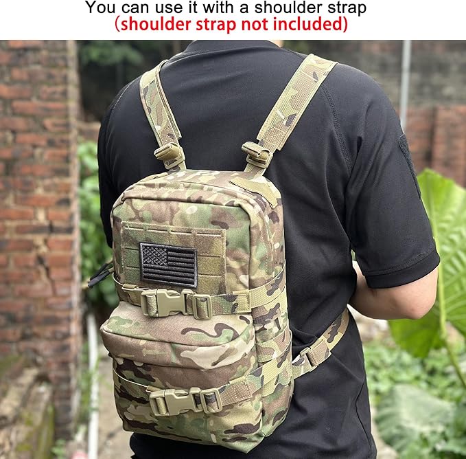 Tactical Mini Molle Hydration Pack,Molle Hydration Carrier with US Flag Water Resistant,Hydropack for Tactical Vest Backpack
