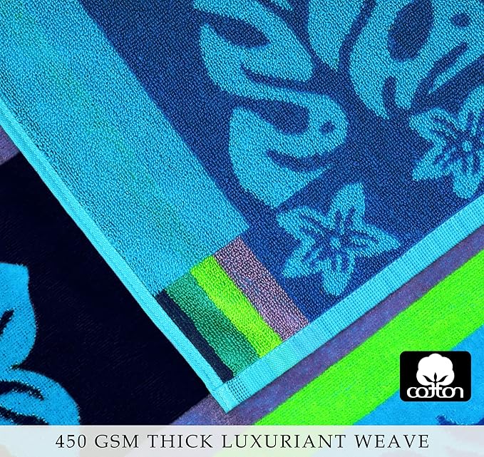 COTTON CRAFT Oversized Beach Towel - 2 Pack XL 39 x 68 inches Big & Huge Beach Blanket Towel - 100% Cotton Jacquard Velour - Super Soft Luxury - Pool Picnic Bath - Tropical Hibiscus Aqua Blue Purple