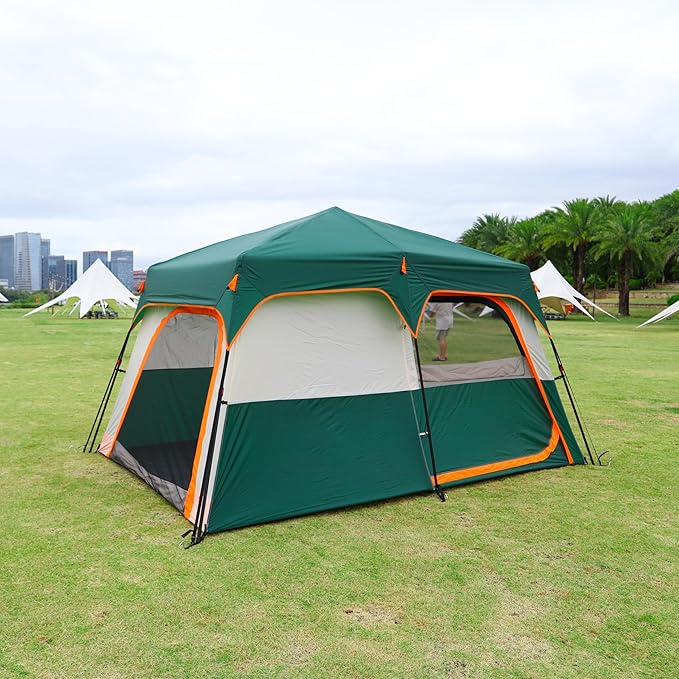 KTT Instant Tent 6 Person(C),Large Family Cabin Tents,Automatic Tent Build Quickly in 60S,2 Rooms,2 Top Windows,3 Doors and 3 Windows with Mesh,Waterproof,Big Tents for Outdoor,Picnic,Camping