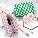PAZIMIIK Checkered Makeup Bag for Purse Portable Zipper Make Up Pouch Small Cosmetic Case for Travel Accessories (2PCS Purple)