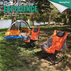 SUNNYFEEL Oversized Heated Camping Chair, Folding Rocking Camping Chairs with Luxury Padded Recliner,Carry Bag, 300 LBS Heavy Duty for Lawn/Outdoor/Picnic/Patio, Portable Rocker Camp Chair