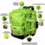 Kemp USA Ultimate EMS Backpack - Emergency Supplies - EMT Bag Fits BLS/ALS Equipment and D Tank Oxygen Cylinder - Multiple Grab Points, Chest & Waist Support Straps & Color-Coded Pouches (Neon Green)