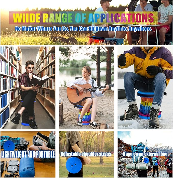 2025 2PCS Upgraded Collapsible Stool Thickened Set, Portable Stool Folding Stools, Foldable Chair for Camping Fishing Hiking BBQ and Outdoor Activities - Max 500lbs (Rainbow)