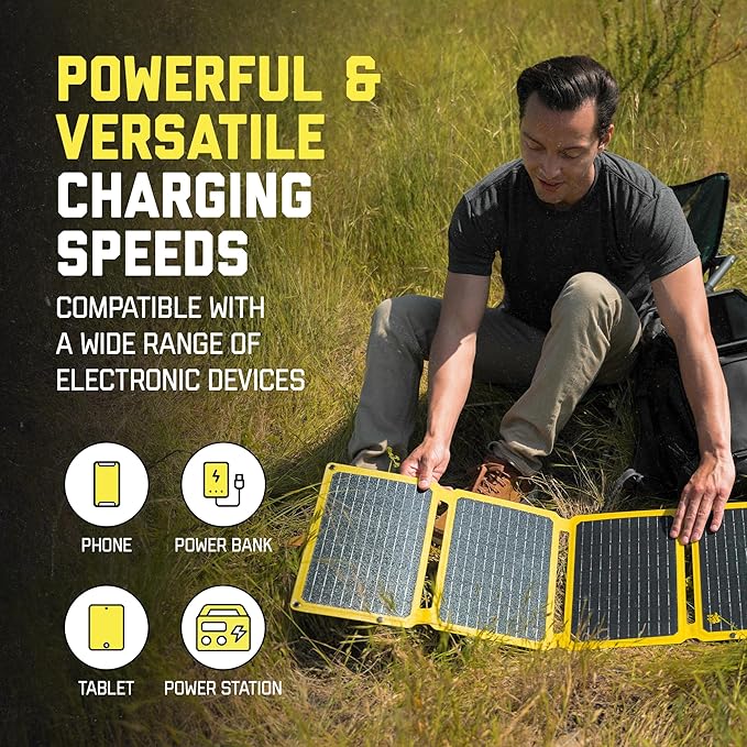 SunJack – 40 Watt Foldable Solar Panel, ETFE Waterproof Portable Solar Panel with Kickstands, USB-C PD30W, USB-A QC3.0, DC Output, Solar Panels for Camping, Hiking, Emergency Power