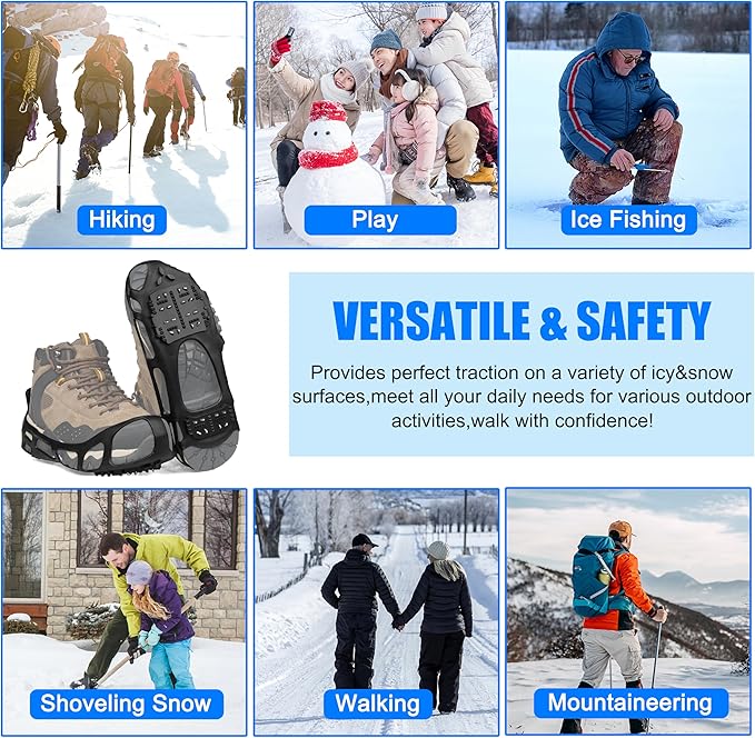 Ice Cleats for Shoes and Boots Men Women Snow Traction Cleats Crampons Anti Slip Shoe Grippers Spikes for Snow Ice Winter Walking Non-Slip 24 Studs Overshoe Slip-on Stretch Footwear