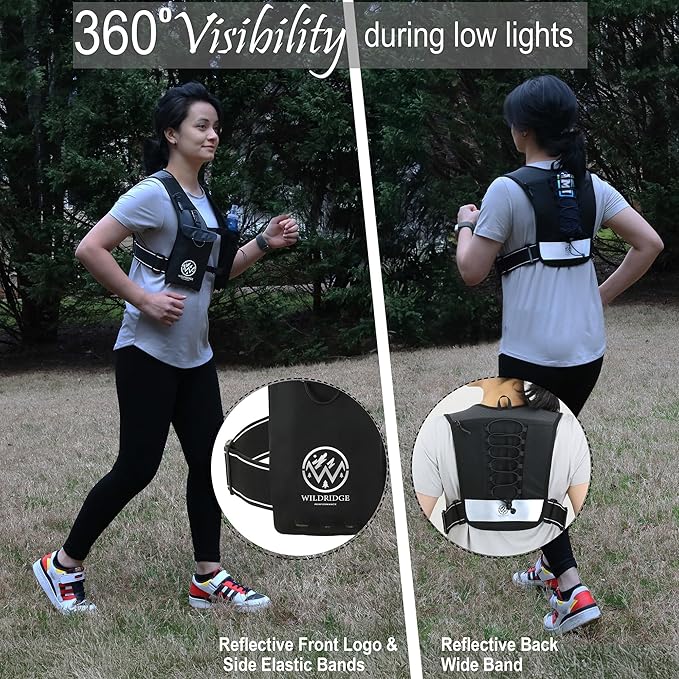 Running Hydration Vest | Mens & WomensRunning Vest | Reflective Vest Running | 7 Pocket Storage with 17oz Flask |Secure Phone Holder | Adjustable Lightweight Black Neoprene.