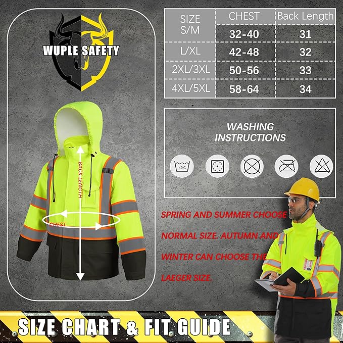 Hi Vis Safety Rain Jacket for Men Women Waterproof Breathable Rain Gears with Mesh Lining Black Bottom Lightweight Work Jacket (L/XL)