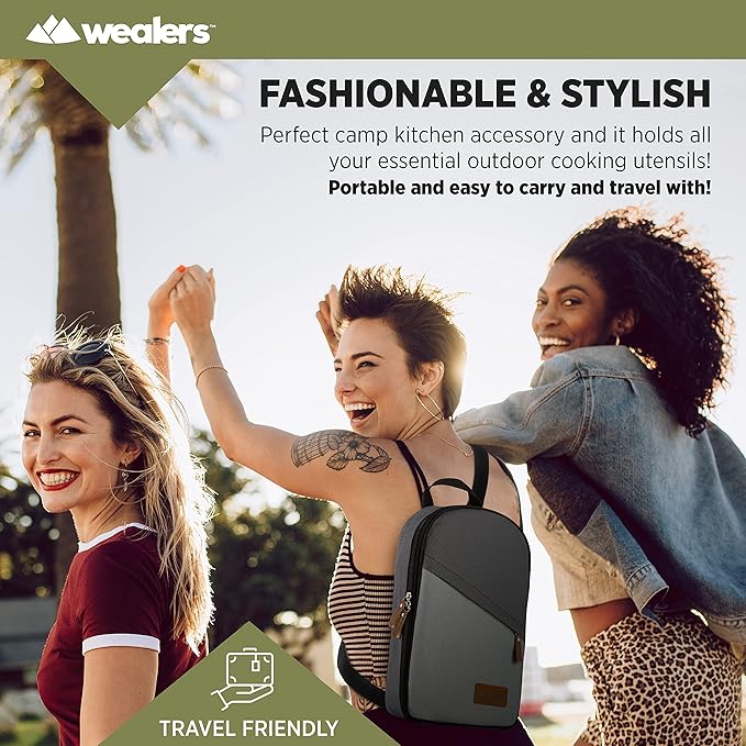 Camp Kitchen Cooking Utensil Set Travel Organizer Grill Accessories Portable Compact Gear for Backpacking BBQ Camping Hiking Travel Cookware Kit Water Resistant Case