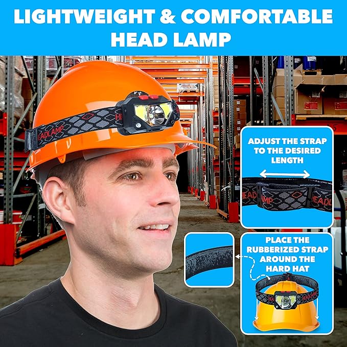 Skywin Hard Hat Light, Headlamp Rechargeable, 5 Pack Lightweight USB, XPG+COB 3 LED 200 Lumen Camping Helmet Light for Adults with Red Light IP44 Waterproof
