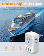 Italy Travel Plug Adapter PD 20W, TESSAN Type L Adapter for Travel with 4 Outlets 3 USB Ports (1 USB-C), Power Adaptor for US to Italy Chile Rome Uruguay Milan Libya