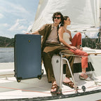 LEVEL8 Trunk Luggages, 28 Inch Luggage with Spinner Wheels, Luminous Textured Checked Large Hard Shell Lightweight with Tsa Lock, Navy