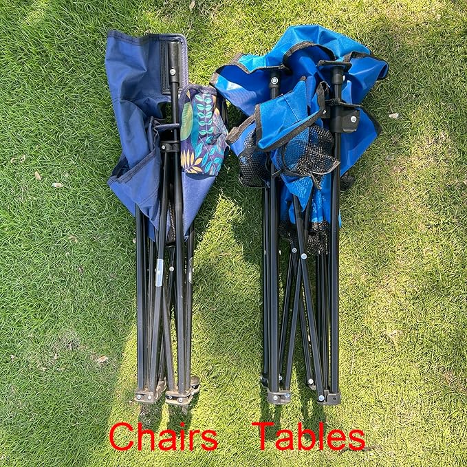 Portable Folding Camping Table with Cup Holders – Lightweight & Compact 2-Tier Outdoor Table with Storage, Ideal for Card Games, Snacks, Picnic, Tailgating & Camping (Blue + Black)