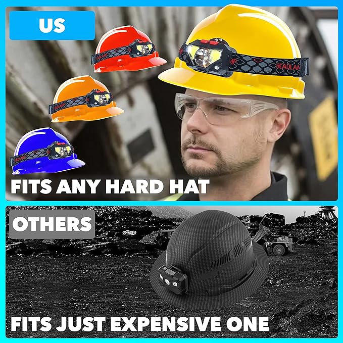 Skywin Hard Hat Light, Headlamp Rechargeable, 3 Pack Lightweight USB, XPG+COB 3 LED 200 Lumen Camping Helmet Light for Adults with Red Light IP44 Waterproof