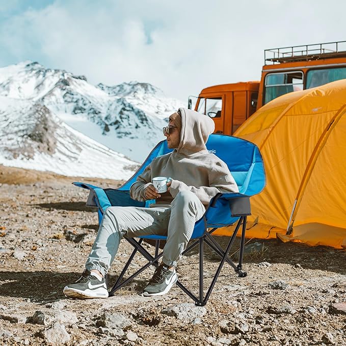 Oversized Camping Chair, Portable Folding Camping Chairs with Side Pocket, Cup Holder and Carry Bag, Heavy Duty Outdoor Camping Chairs for Adults, Fishing, Sports, Trip, up to 400lbs, Style 1