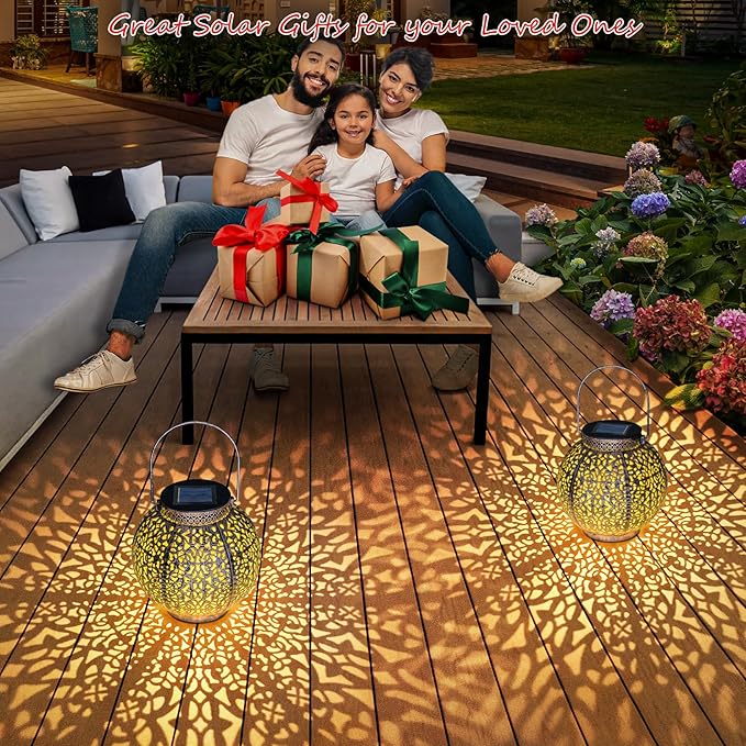 2Pack Solar Outdoor Lanterns Waterproof, Garden Gifts for Mom, Rose Solar Garden Decor , Warm White Table Lights for Yard Art, Porch, Mothers Day Grandma Wife (Antique Bronze )