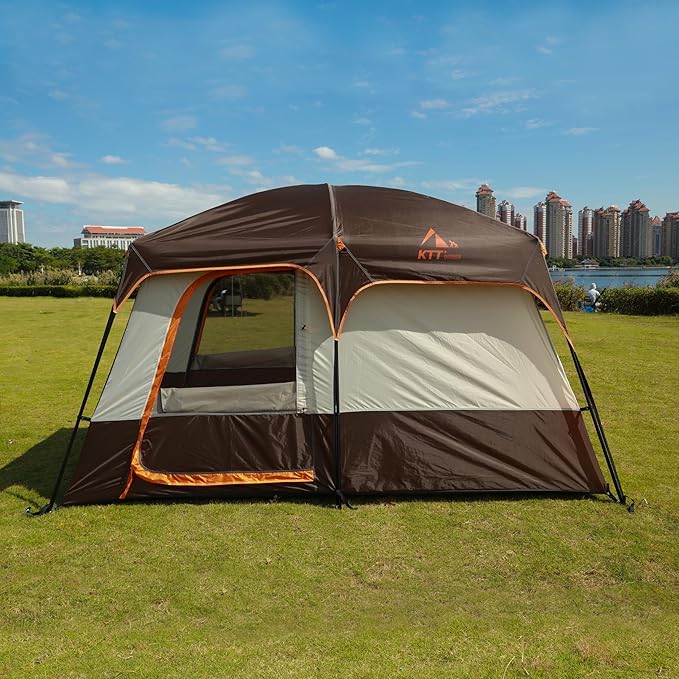 KTT Large Tent 6-12 Person,Family Cabin Tents,Straight Wall,3 Doors and 3 Windows with Mesh,Waterproof,Big Tent for Outdoor,Picnic,Camping,Family,Friends Gathering.