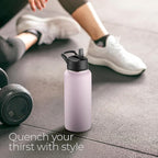 SipX™ Triple-Insulated Stainless Steel Water Bottle 32oz. With 3 Lids, BPA-Free Reusable Insulated Water Bottle Keeps Cold 24 Hours, Metal Water Bottle Made Of Sustainable Material For Hiking & Biking