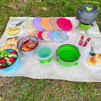 Mess Kit for Camping Silicone Collapsible Bowl Collapsible Cup and Stainless Steel Spoon for Backpacking Outdoor Hiking Traveling and Picnic