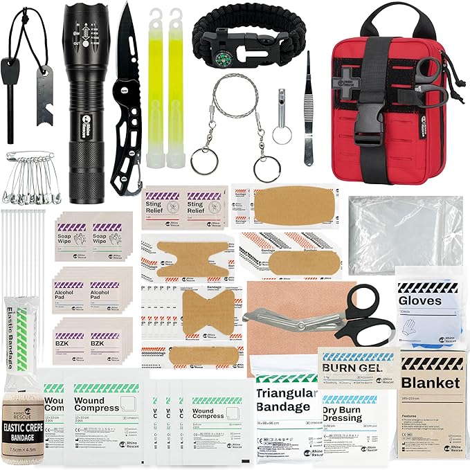 RHINO RESCUE Survival First Aid Kit, HSA/FSA Eligible, Emergency Kit Molle Pouch IFAK Medical Kit for Vehicles Car Camping Backpacking Hiking Hunting