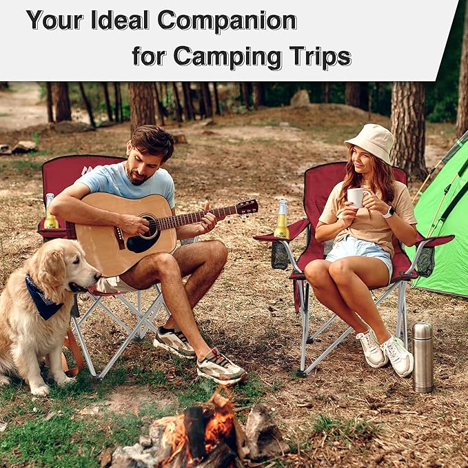 Camping Chair, Portable Folding Outdoor Chair with Arms, Cup Holder and Carry Bag